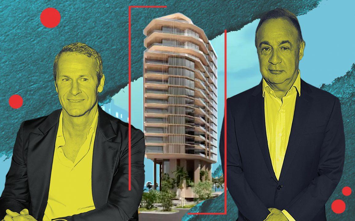 Vlad Doronin, Len Blavatnik and a rendering of Aman Miami Beach (Getty)